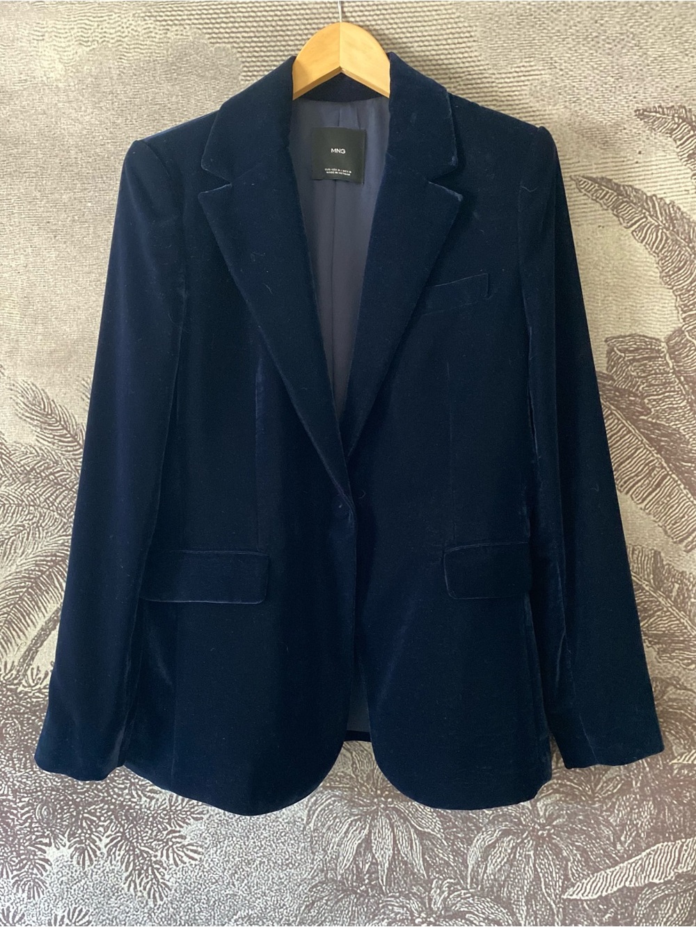Mango Velvet Blazer in Deep Navy